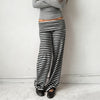 Preppy Girl Coquette Low Waist Loose Fit Trousers Women Striped Folds Over Wide Leg Pants Female Lounge Yoga Home Sweatpants