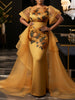 Plus Size Women Mermaid Evening Dress Floral Applique Short Ruffle Sleeve Tulle Formal Wedding Guest Party Dresses