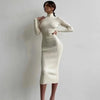 Autumn Knitted Turtleneck Dress Women Long Sleeve Bodycon Midi Dresses Female Elegant Solid Color Skinny Dress