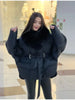 Thichen Winter Padded Coat Women Faux Fur Collar Belted Waist Tie Loose Oversized Quilted Jacket Warm Outerwear Daily Streetwear