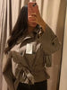Women Short Trench Coat Jacket Plaid Lapel Double Breasted Belted Waist Loose Long Sleeve Checkered Cropped Lady Autumn Coat