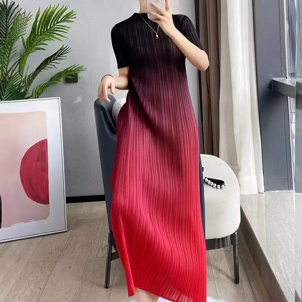 Long Dresses Elegant Party Dresses Woman Pleated Dress Female Gradient Long Loose Stitching Drape Bottoming Dress