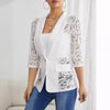 Elegant Single Button Lace Spliced Suit Collar Jacket For Women Half Sleeved Lace Hollow Out Slim White Black Lightweight Coat