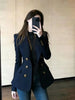 French High-grade Navy Blue Double-Breasted Blazer Jacket Outwear Women's Spring Loose Commuter Suit Jacket Top