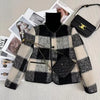 Thicken Small Fragrant Style Jacket for Women Plaid Woolen Short Coat Autumn Winter Lady Single Breasted Young Neck Jackets