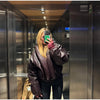 Warm V-Neck Thick Leather Short Jacket Woman Long Sleeves Loose Versatile Coats Casual Street Women's Autumn Winter Jackets