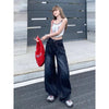 Letter Embroidery Wide Leg Trousers Women Korean High Waisted Sickle Jeans Female Streetwear Baggy Y2K Denim Pants