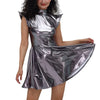 Metallic Women's Shiny Dress Holographic Solid Color Turtleneck Pleated Dress Carnival Costume Gold Silver Rave Dress Outfits