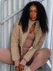 Hipster Zip Crop Jacket Women Warm Chic Pocket Turtleneck Full Sleeve Ribbon Street Basic Winter Puffer Quilted Parkas