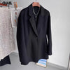 Women's Autumn Winter Black Slim Wool Coat Casual Solid Long Sleeve Pocket Elegance Blazer Overcoat Ladies
