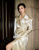 Spring Autumn Long Shiny Flowy Soft Satin Trench Coat for Women Belt Double Breasted Elegant Designer Closthes