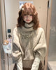 Cute twist knitted pullover cape sweater for women autumn and winter loose and thick high-neck design youthful mid-sleeved top