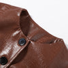 Women Lapel Collar Single Button Croc Embossed Leather Jacket Long Sleeve Drop Shoulder Patch Pocket Loose Retro Short Street