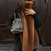 Women's Warm Faux Fur Spliced Cotton Coats Loose Lapel Long Sleeve Pockets Thicken Jacket Winter Lady Chic Outwear