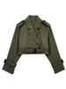 Women Belt Cropped Trench Spring Jacket Vintage Streetwear Double Breasted Long Sleeve Top Female Coat Outfits