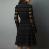 Sexy Sheer Mesh Fringe Trim Mini Dress Woman Spring V Neck Ruffles Pleated Party Dresses Autumn Long Sleeve Ruched Bodycon Dress