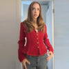 Women Vintage Tweed Blazer Lapel Collar Full Sleeves Single Breasted Slim Fit Peplum Cropped Coat Fall Winter Elegant Outerwear