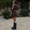 Casual Plaid Print Mini Dress Women Loose Lapel Lace Splice Long Sleeve Dress Party Vacation Clothes Female