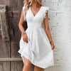 Women's Dress Lace Jacquard Hollow Out Slim V Neck Elastic Waist Midi Dress Vacation Mid Length Dresses for Daily Wear Korean