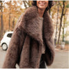 Women's Dark Brown Faux Fur Long Overcoat Single Breasted Fleece Long Trench Coat Winter Fluffy Plush Warm Thicken Outerwear