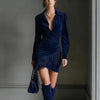 Spring Retro Imitation Suede Tassels Party Dress Woman Sexy Lapel Draped Irregular Dress Autumn Long Sleeve Slim Mini Dress