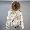 Russian Women Real Rabbit Fur Coats Winter Warm 100% Natural Rabbit Fur Jacket Lady Warm With Raccoon Fur Hooded Outerwear
