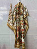 Loose plus size women's clothing retro geometric positioning print tie pullover dress slit skirt + scarf two-piece set