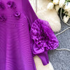 African Women's Pleated Dress Stereo Flower Loose Large Size Stretchy Temperament Long Dress Middle East Wrinkle-Free