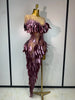 Women Sexy Mesh See Through Diamonds Bodycon Dress Birthday Evening Party Costume Bar Nightclub Stage Performance Outfit