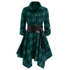 Women's Autumn Winter Irregular Red Lapel Button Up Long Sleeves Shirt Dress Belt Decoration Casual Birthday Party Costume Dress