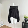 Knit Patchwork Sweatshirt Women Loose Casual Long Sleeve Sporty Top Spring Fall Chic Lazy Off Shoulder Harajuku Y2K Coat