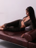 Sexy 3 Piece Set Woman Polka Dot Print Headscarf+Low-Neck Full Sleeve Tops+Metal Buckle Crop Pants Streetwear