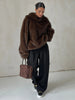 Women's Faux Fur Coats Hooded Patchwork Zipper Cropped Jackets Street Female Lantern Long Sleeves Loose Autumn Winter Outerwears