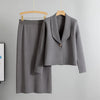 Autumn Winter Knitted Two-piece Set Women's Elegant Cardigan Sweater Jacket A-line Skirt Set Small Suit Collar Set Skirt
