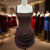 Women's Sexy Back Lace Up Draped Elegant Dress Mini Bodycon Corset Dress Brown Club Party Evening Gown
