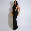Women O-neck High Split Ruched Stacked Bodycon Midi Maxi Dress Evening Party Club Vestidos Sexy Chic Long Dresses