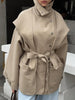 Beige Belted Long Outerwears Women Stand Up Collar Long Sleeve Loose Coat Autumn Streetwear Office Lady Tops