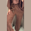 Casual Women Shirt Pant Set V-Neck Lace Up Loose Long Sleeve Top Wide Leg Trousers Suit Spring Autumn Chic Lady Outfits