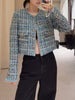 Elegant Women Tweed Jacket Long Sleeve Single Breasted Plaid Short Coat Spring Autumn Office Ladies Designer Outerwear