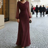 Elegant Women Ruched Slim Maxi Dress Autumn Winter Pink Swing Collar Long Sleeve Casual Party Pleats Long Dresses Robe
