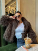 Brown Fluffy Faux Fur Jacket Women Lapel Long Sleeve Loose Warm Coat Winter Lady High Street Outerwear