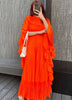 Ruffle Sleeves Pleated Dress For Women Lapel Solid Color Maxi Style Loose Elegant Clothing Spring 2DA2766