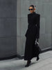 Black Tailored Long Coat Women Elegant Asymmetric Button Front Pockets Full Sleeve Criss-cross Neck Jacket Casual Outerwear
