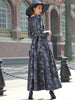 Quality Elegant Women Long Sleeve Maxi Dress Floral Jacquard V Neck Lady Autumn Winter Party Formal Vestidos