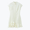 Women Mandarin Collar Ruffle Hem Mini Qipao Chinese Style Cap Sleeve Slim Fit Cheongsam Dress Dating Daily Party Outfit