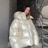Chic Soild Cropped Quilted Jacket With Hood For Women Casual Zipper Pocket Oversized Warm Coat Lady Winter Street Outerwear