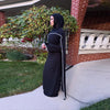 White Pearl Trim Cape Maxi Dress Women Elegant Long Sleeve Cinching Waist Muslim Robes Spring Eid Abaya Lady Dresses