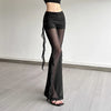 Aesthetic Sexy See Through Pants Women Dark Gothic Streetwear Vintage Coquette Grunge Ruffle Patchwork Flare Pants Femme