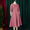 Dresses for Woman O Neck Full Sleeve Belt Waisted High Waisted Pleated A Line Ankle Length Elegant Female Birthday Gowns
