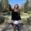 Elegant Splicing Velvet Women Pleated Skirt Chic Long Sleeved Waist Slimming Square Neck Dress Lady Party Vacation Dresses